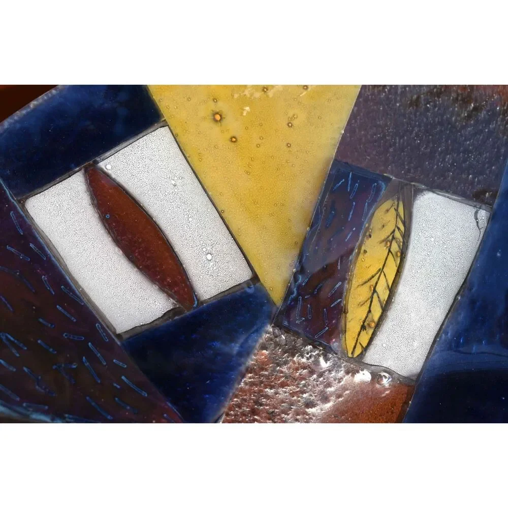 Art Glass Sculpture Bowl by V. Rotenberg - Multicolor Fused Glass Centerpiece